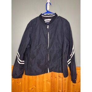 Vtg Y2k Tommy Hilfiger Woman Windbreaker Jacket 2X Black Sporty Athletic Stripes